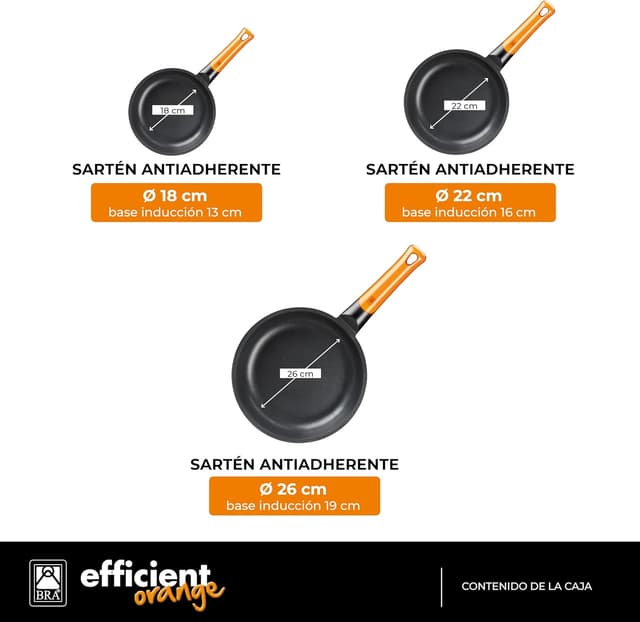 Detalle 2 de BRA Efficient Orange Sartenes 3 unidades 18/22/26 cm