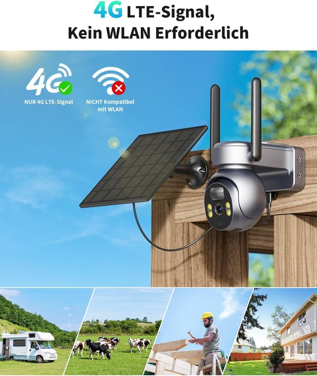 Detalle de SEHMUA 4G LTE Überwachungskamera Außen Solar mit SIM-Karte (2K, PTZ, PIR, IP66)