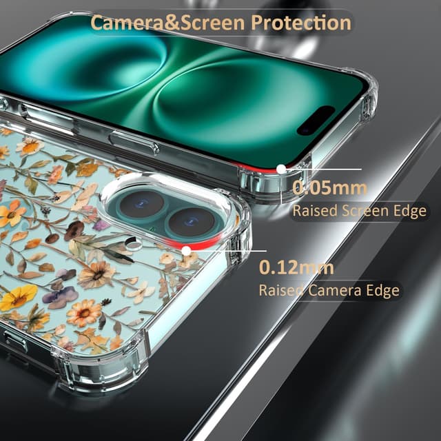 Detalle 2 de CAROKI Clear Phone Case for iPhone 16 (6.1") – WildFlower Pattern TPU bumper cover