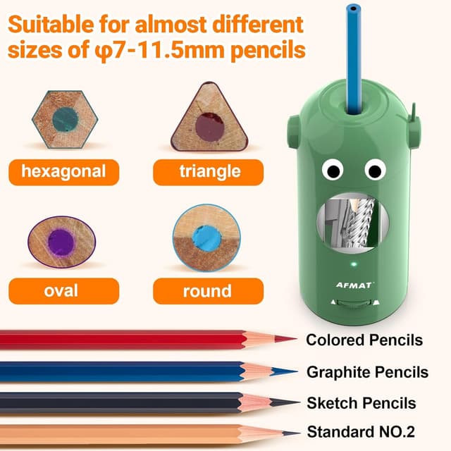 Detalle 2 de AFMAT PSX5 fully automatic rechargeable electric pencil sharpener for coloured pencils (7–11.5mm)