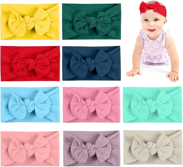 Detalle de Aolso Baby Girl Headbands (10-pack) with bows – newborn to toddler hair accessories