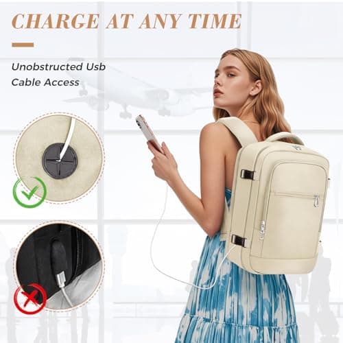 Thumbnail 6 de BAHIWOM mochila de cabina Ryanair 40x20x25 cm (20L) impermeable antirrobo con bolsillo para portátil de 14” – Beige