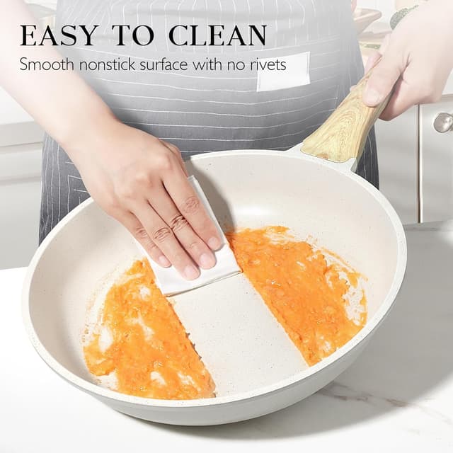 Detalle de GiPP 24cm White Granite Non-Stick Skillet Frying Pan with Heat-Resistant Handle (PFOA Free)