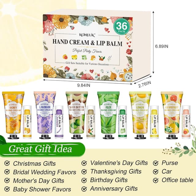 Detalle de KONEUK 36-Pack Hand Cream and Lip Balm Bulk Gift Sets for Easter Baskets, Teachers, Nurses, and More