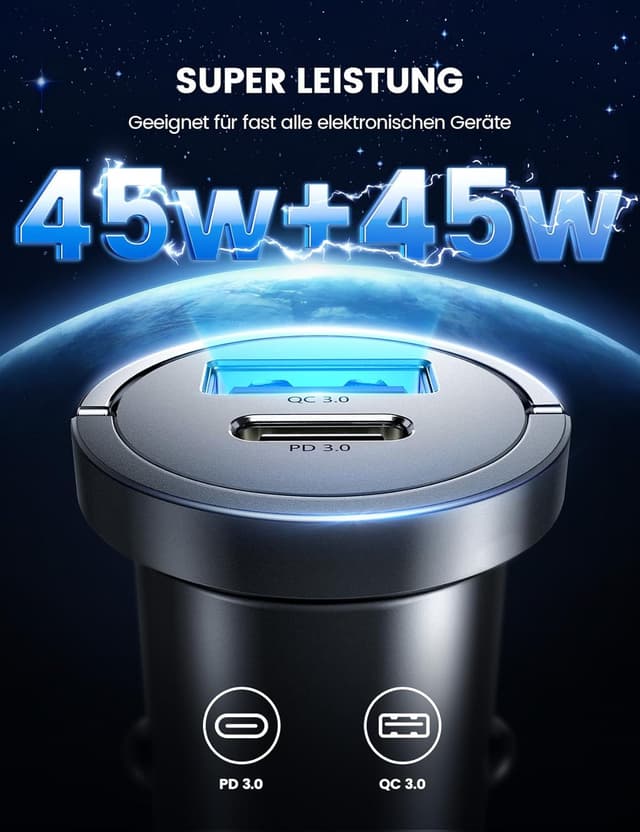 Detalle 2 de Lamicall 45W Zigarettenanzünder USB C Auto Ladegerät