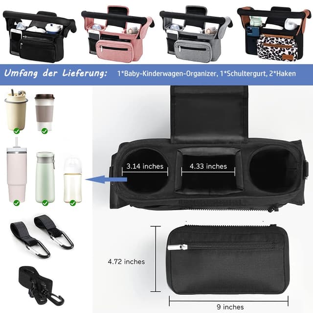 Thumbnail 5 de Tyuodna Kinderwagen Organizer Rosa 2 Becherhalter