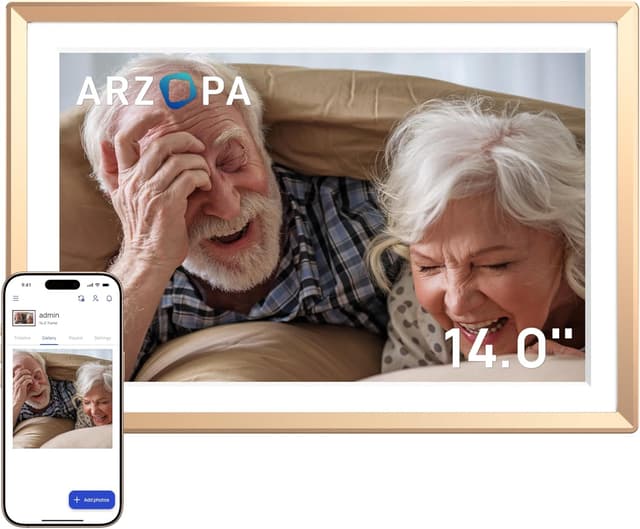 Detalle de ARZOPA D14 14 Zoll Metall Digitaler Bilderrahmen mit Touchscreen & kostenlosem Cloud Storage