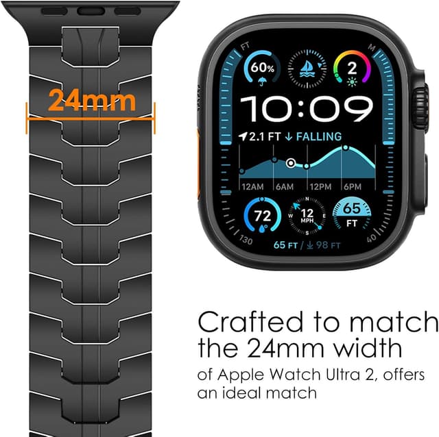 Detalle de NewWays Grade 2 Titanium Metal Link Strap for Apple Watch Ultra 1/2/3 (49mm) in Black