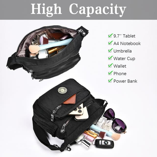 Thumbnail 6 de Aucuu Nylon Umhängetasche für Damen – Crossbody Bag mit mehreren Fächern, wasserabweisend und mit RFID-Fach