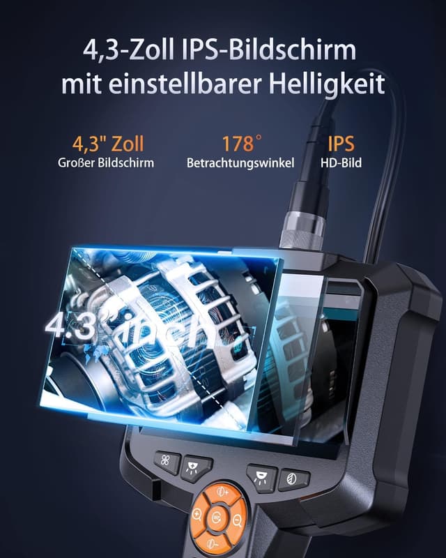 Detalle 2 de Caméra endoscopique à double objectif AOPICK 1080P HD avec écran IPS 4,3 pouces et câble semi-rigide 5 m