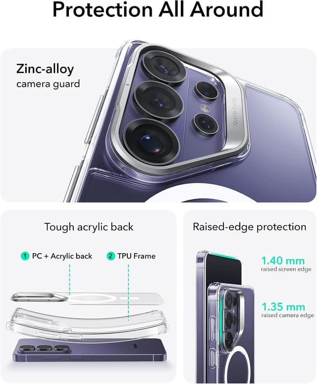 Detalle de ESR for Samsung Galaxy S26 Ultra Phone Case with Stash Stand (MagSafe compatible) – Clear, Military-grade drop protection