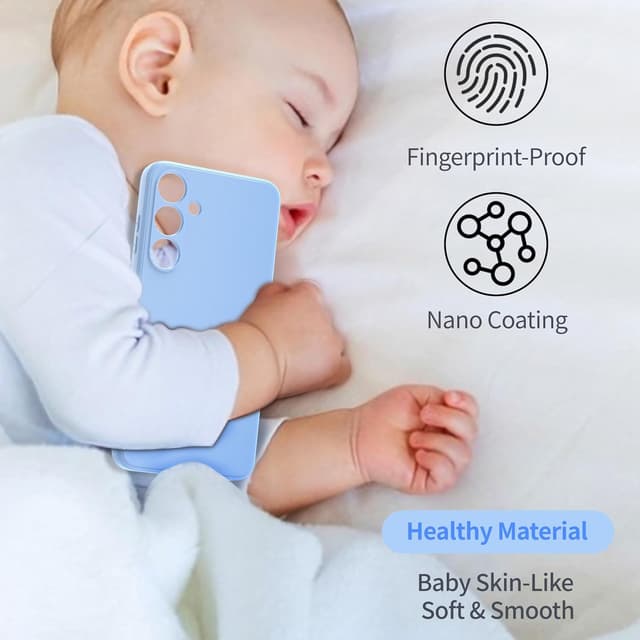 Detalle de Watana Hülle für Samsung Galaxy S24 Plus 5G – Soft-Touch Flüssigsilikon Case mit Mikrofaserfutter, hellblau