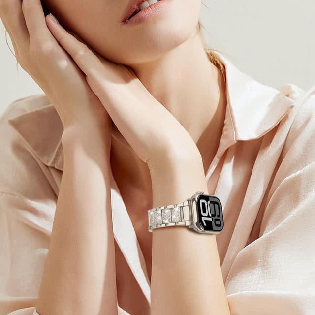 Detalle 2 de Sixmoat Bling Diamond metal strap for Apple Watch (Starlight) – women’s 42/44/45/46/49mm compatible bands