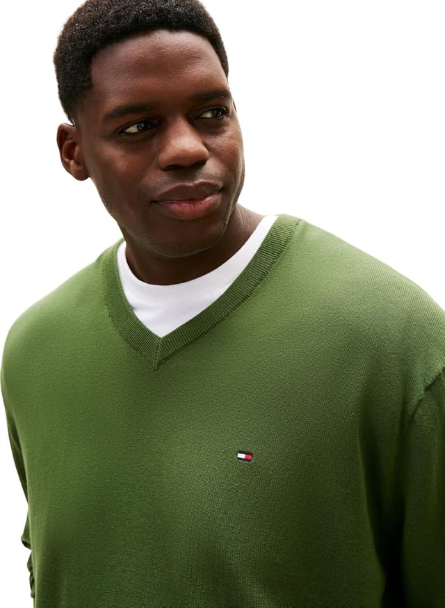 Detalle de Tommy Hilfiger BT-Essential Cotton pullover unisex con scollo a V