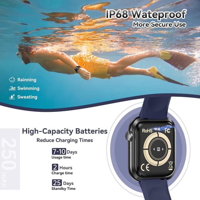 Thumbnail 6 de Smart Watch for Men & Women with Bluetooth Calling, 1.83" Fitness Watch (Heart Rate & Blood Pressure) – IP68