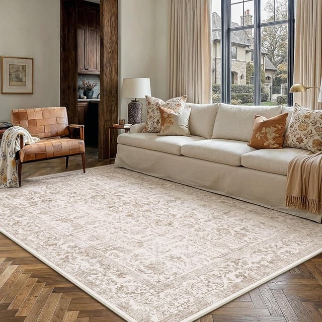 Detalle de HUGEAR Vintage Hellbraun waschbarer Teppich 200x300 cm (Kurzflor, rutschfest)