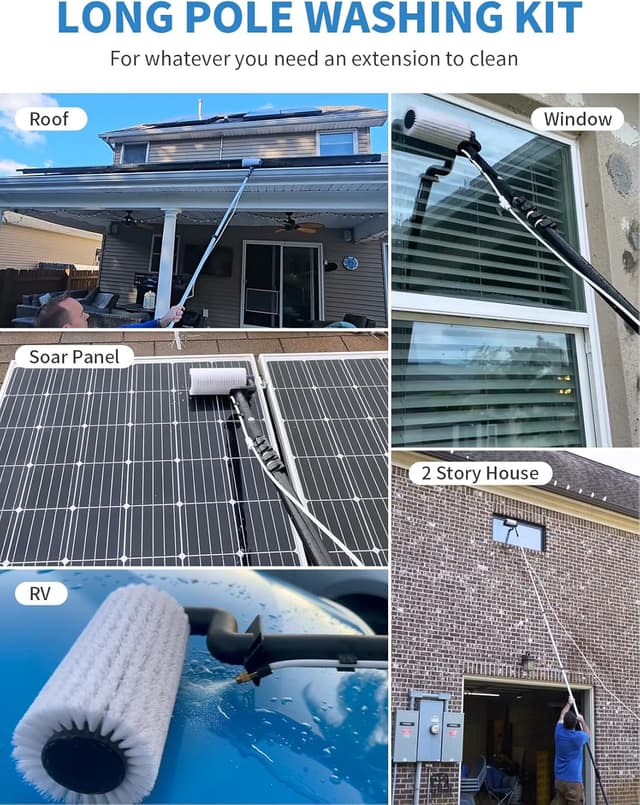 Detalle de Electric Solar Panel Cleaning Brush and Pole Kit (6.2M) with Soap Dispenser & Telescopic Water Fed Pole