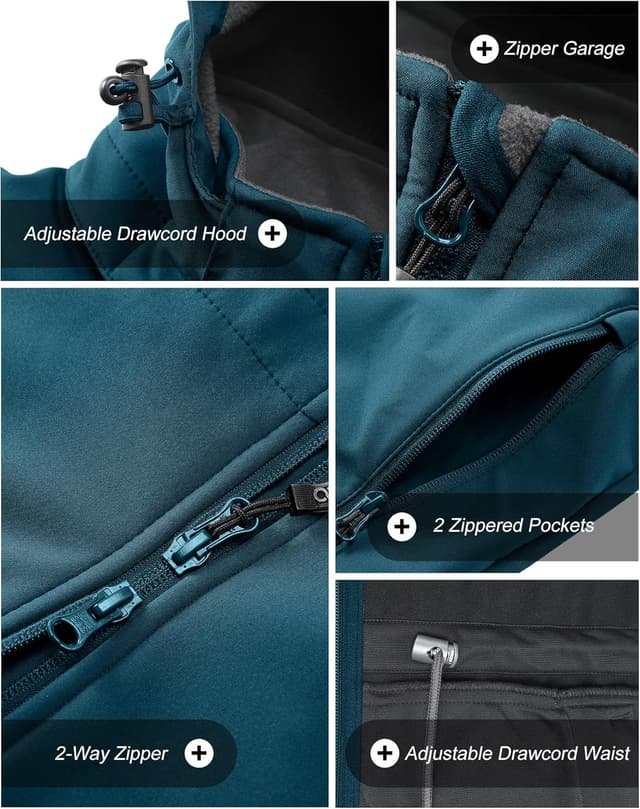 Detalle de 33,000ft Softshelljacke Damen – lange wasserdichte & winddichte Übergangsjacke mit abnehmbarer Kapuze