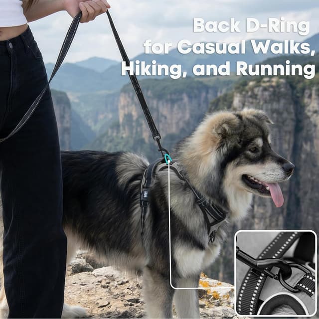 Detalle de PoyPet No Pull Dog Harness (Reflective Vest) with 2 Leash Attachments and Easy Control Handle, Grey