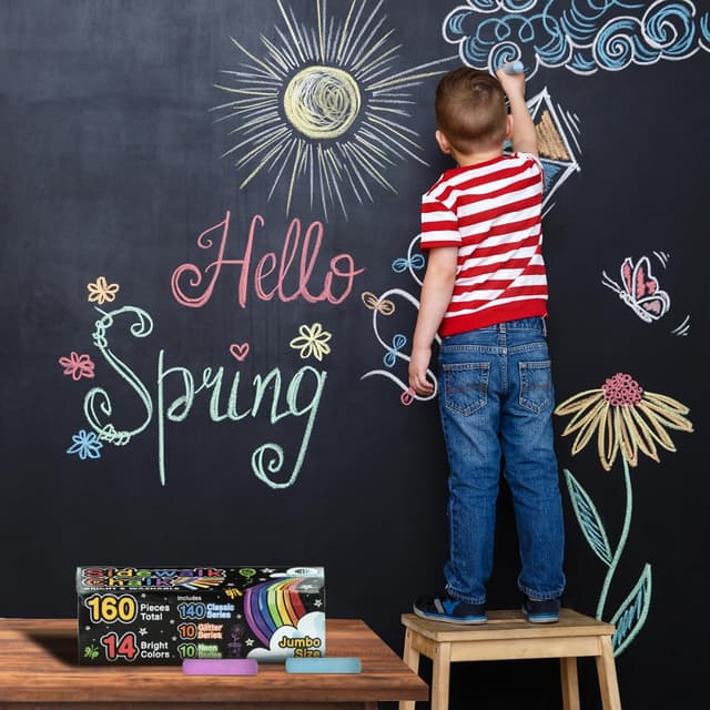 Detalle 2 de 160-Piece Jumbo Sidewalk Chalk Set for Kids (14 Colors, 10 Neon + 10 Glitter)