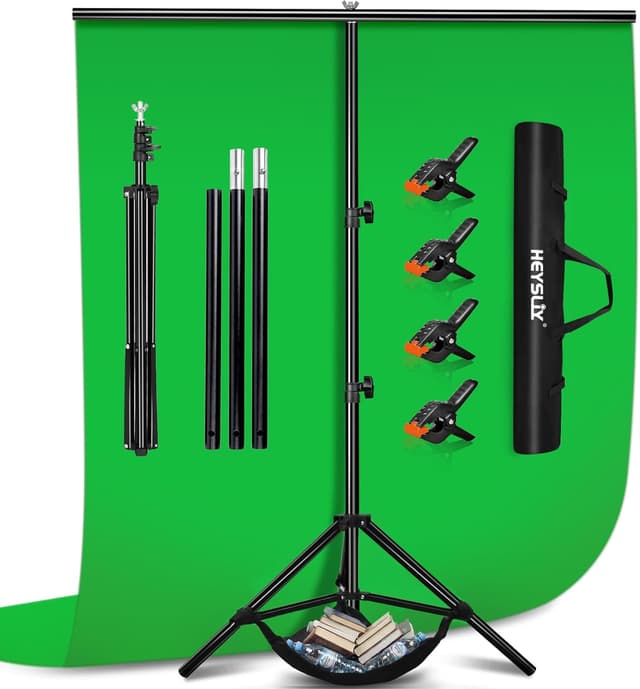 Detalle de Heysliy Green Screen 2x3M Background with T Backdrop Stand (6.5x9.5ft)