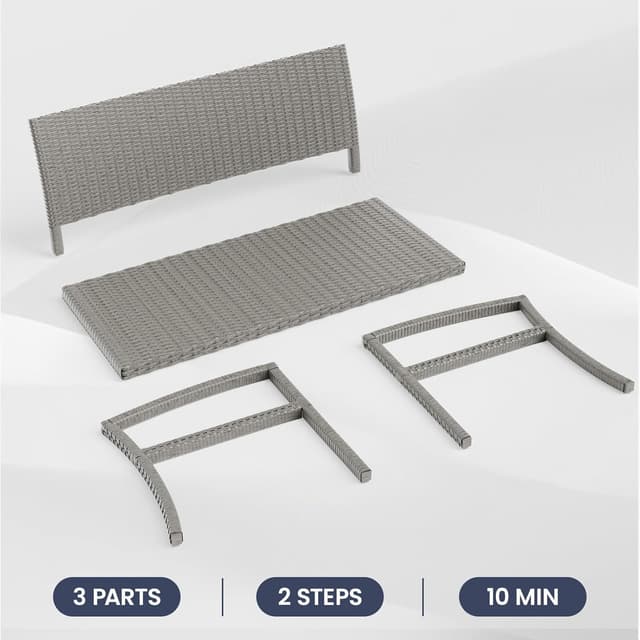 Detalle 2 de UDPATIO Gartenbank wetterfest aus Polyrattan mit Rückenlehne & Armlehnen – Rattan-Sitzbank Outdoor bis 320 kg, Grau
