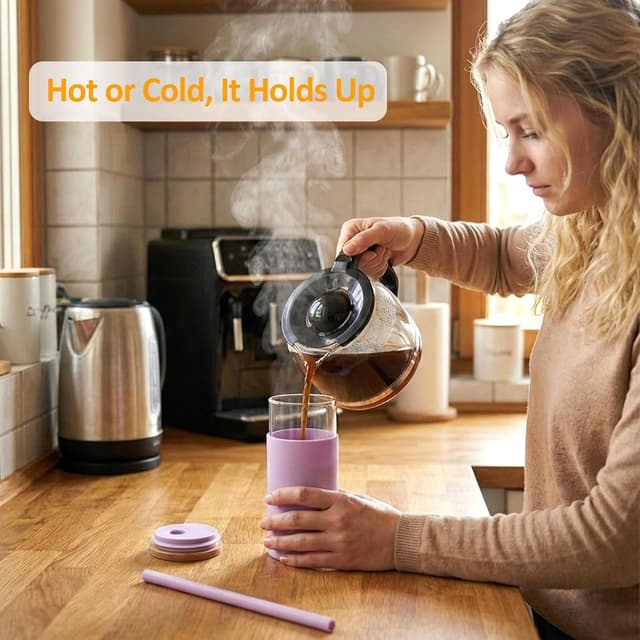 Thumbnail 6 de Tronco 20 oz Glass Tumbler with Lid and Straw (2-Pack) — High Borosilicate Glass Cups, Bamboo Lids & Silicone Sleeve