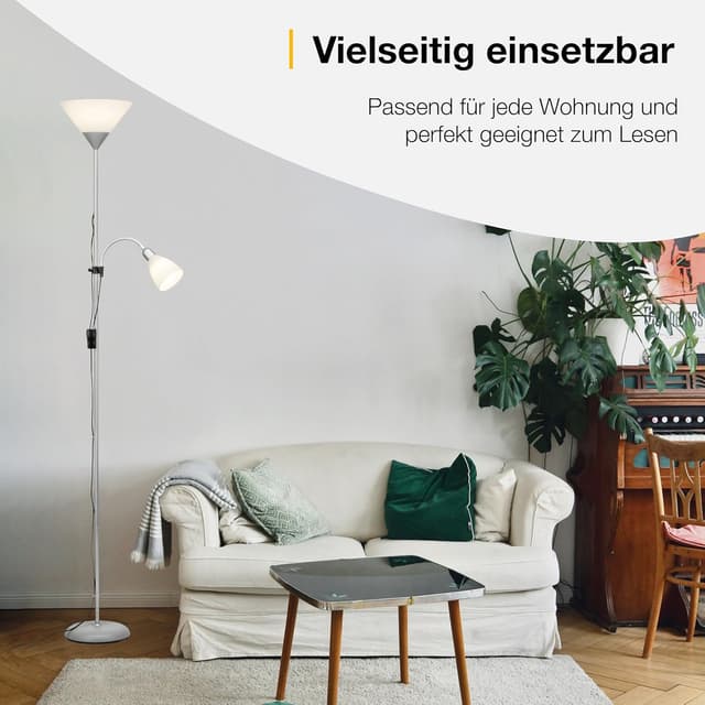 Detalle de Brilliant Lampe Spari Deckenfluter Lesearm silber/weiß – 1x E27, mit Schnurzwischenschalter, höhenverstellbar