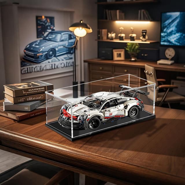 Detalle de JUJOMAT Schaukasten-Vitrine mit schwarzer Basis aus klarem Acryl, 55×25×18 cm