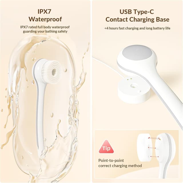 Detalle 2 de Oh,XIYU Electric Back Scrubber (3-in-1) – IPX7 waterproof rechargeable dry brush with lotion applicator