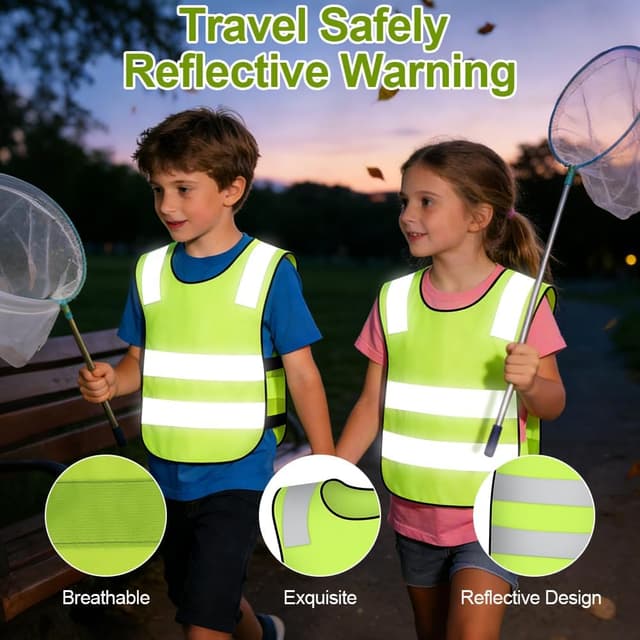 Detalle 2 de AYBUY 2 gilet di sicurezza rifrangenti per bambini (2 pezzi) con bande ad alta visibilità