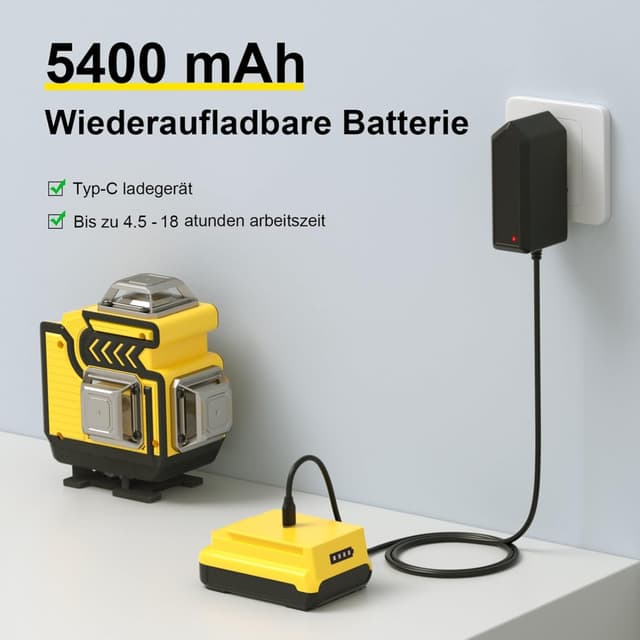 Detalle de ansigtny Kreuzlinienlaser mit Stativ – 4×360° grüne Linien, selbstnivellierend (±3°), 1,6 m Stativ & Fernbedienung