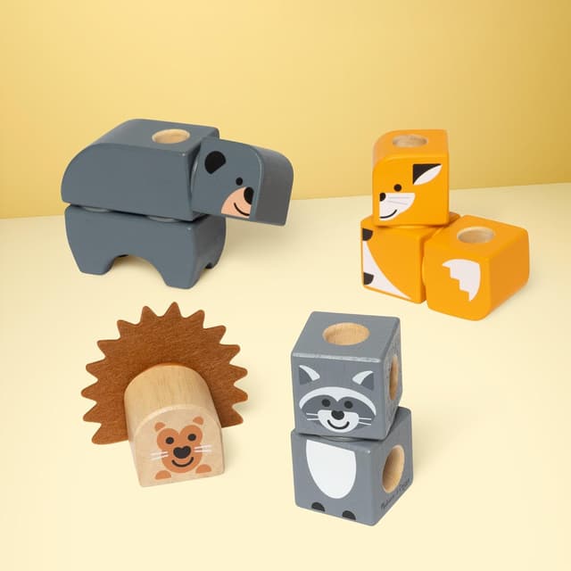 Detalle de Melissa & Doug Blockables Waldtierfreunde Bau-Set (16-teilig, ab 2 Jahren) – 9 Holzbausteine mit Steck- und Filzteilen