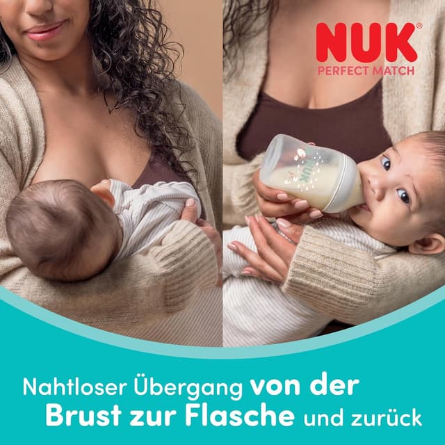 Detalle de NUK Perfect Match Babyflasche (3+ Monate, 260 ml) Anti-Kolik mit Temperature Control Anzeige – Minni Maus