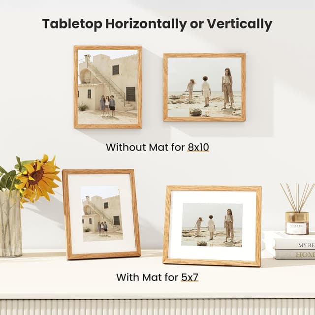 Detalle de Feihorrm 8x10 Oak Photo Frame (3 Pack) for 5x7 Matted Prints with Tempered Glass