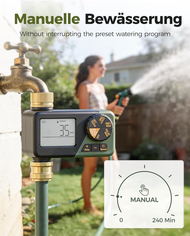 Thumbnail 6 de Diivoo IP66 Bewässerungscomputer mit großem LCD, Messing-Ein-/Ausgängen und Regenverzögerung