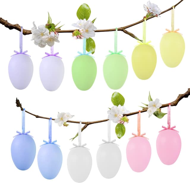 Detalle de AhfuLife Easter Hanging Eggs set (12 pcs) – colourful plastic hanging decorations for Easter trees
