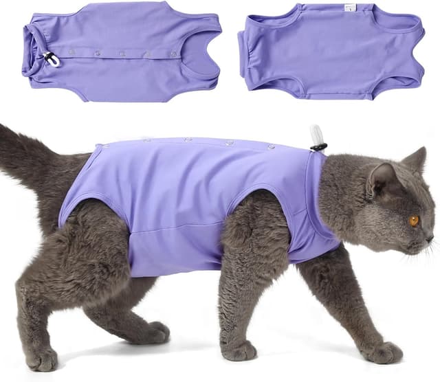 Detalle de Poiinvc Combinaison de récupération pour chat après opération (violet) – taille L