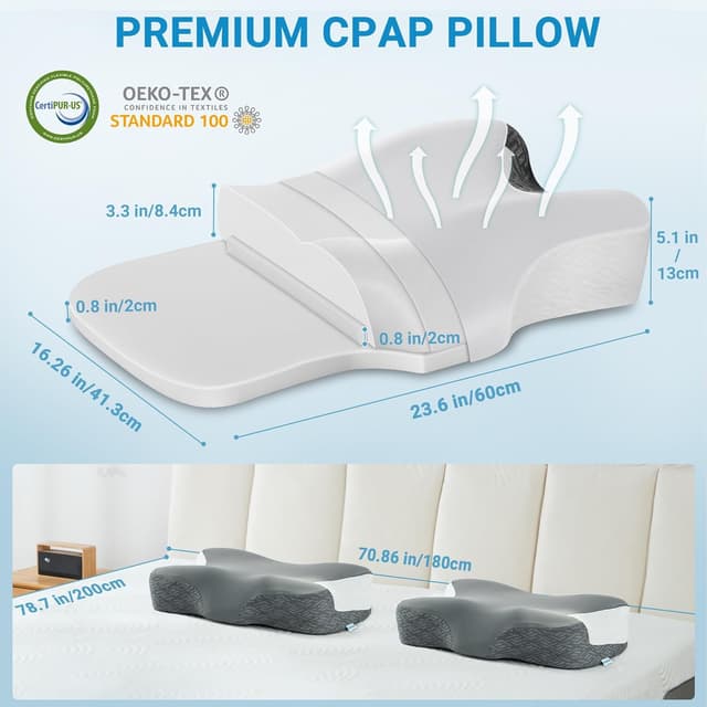 Detalle de Oreiller CPAP Elviros en mousse à mémoire de forme à hauteur et fermeté réglables