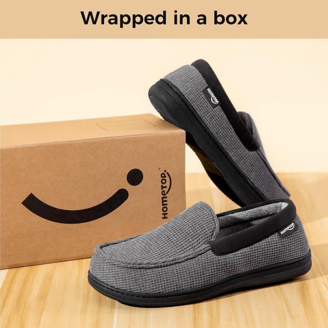 Detalle 2 de HomeTop Men's Comfort Memory Foam Moccasin Slippers with Breathable Stretch Knit Upper