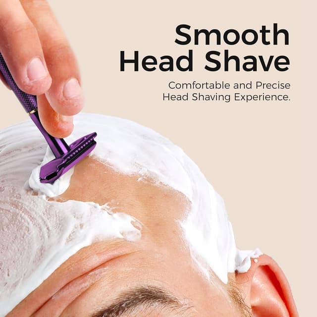 Detalle 2 de ZOMCHI Rasoir de sécurité double tranchant violet avec support + 10 lames