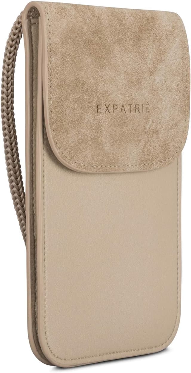 Detalle de Expatrié Handytasche Amelie – Umhängetasche mit Geldbörse aus veganem Kunstleder, verstellbarer Schulterkordel