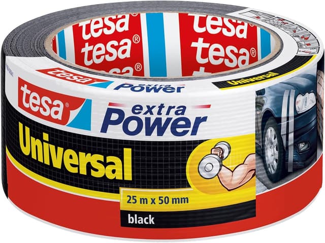 Detalle de tesa extra Power Universal Gewebeband (schwarz) – gewebeverstärktes Ductape zum Reparieren, Befestigen & Abdichten, 25 m x 50 mm