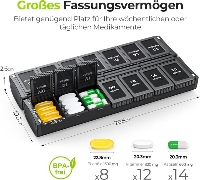 Thumbnail 2 de AUVON Faltbare Tablettenbox 14 Fächer