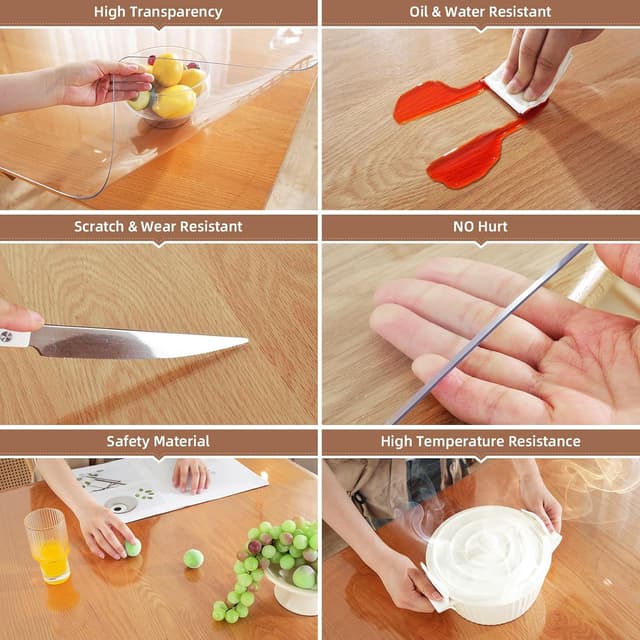 Detalle de Warmstar Clear Table Protector (2mm thick, 34x48 inch) — BPA-free clear desk mat for dining & writing tables