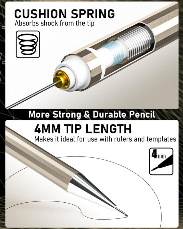 Detalle 2 de Nicpro 6PCS Metal Mechanical Pencils Set with 0.3/0.5/0.7/0.9 mm Leads and 2 mm Lead Holder