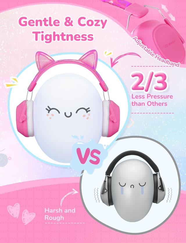 Detalle de iClever Gehörschutz für Kinder (SNR 29 dB) – Lärmschutz-Kopfhörer mit Noise-Reduction, Rosa