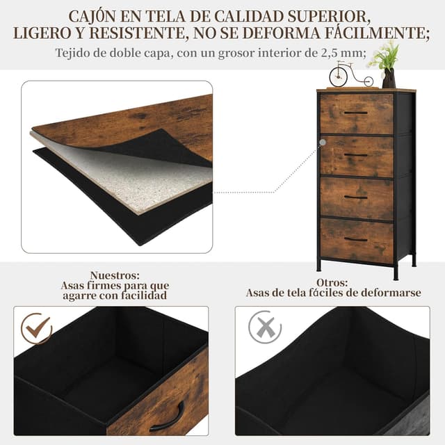 Thumbnail 4 de WOLTU SSK011shm Cajonera de tela 4 cajones 45x30x95 cm