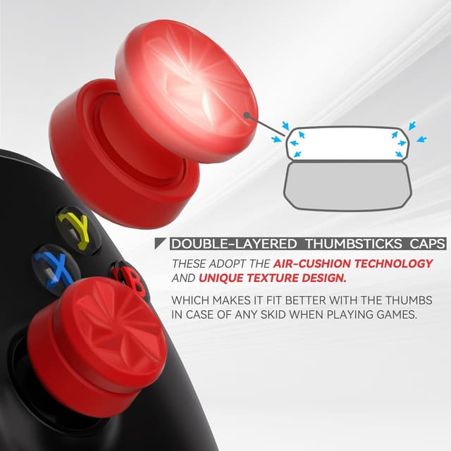 Detalle de PlayVital 3 Height Hurricane thumb grips for PS5 / Xbox Controllers / Switch Pro (Passion Red)