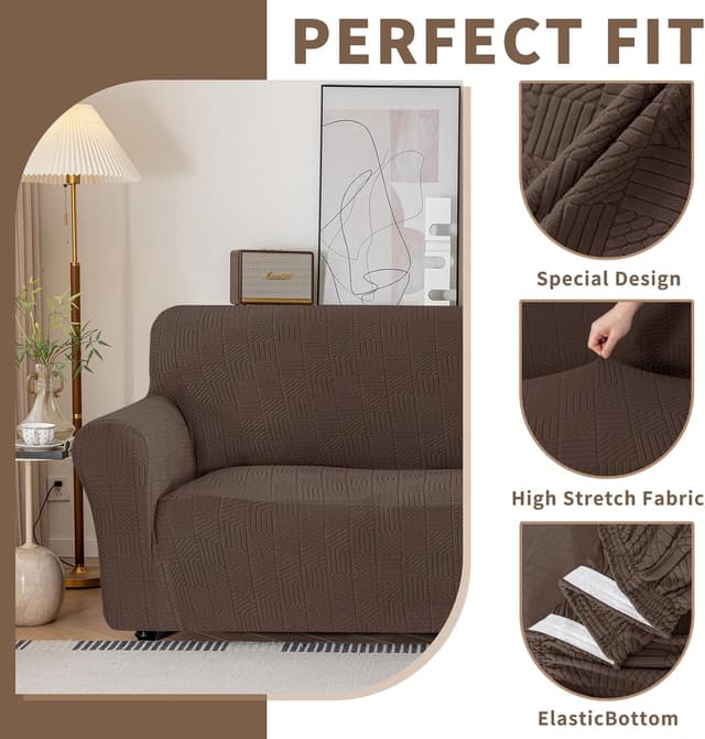 Detalle de Ystyle copridivano 4 posti con braccioli elasticizzato antigraffio, antimacchia e antiscivolo (231–279 cm), caffè chiaro